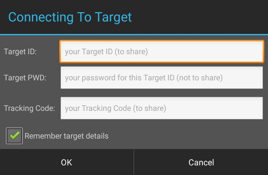 Connected Target screen